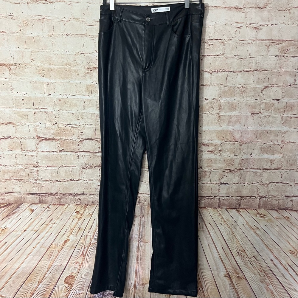Zara high rise faux leather pants side slit size 8
